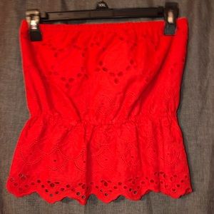 CINCHED WAIST STRAPLESS TUBE TOP RED
